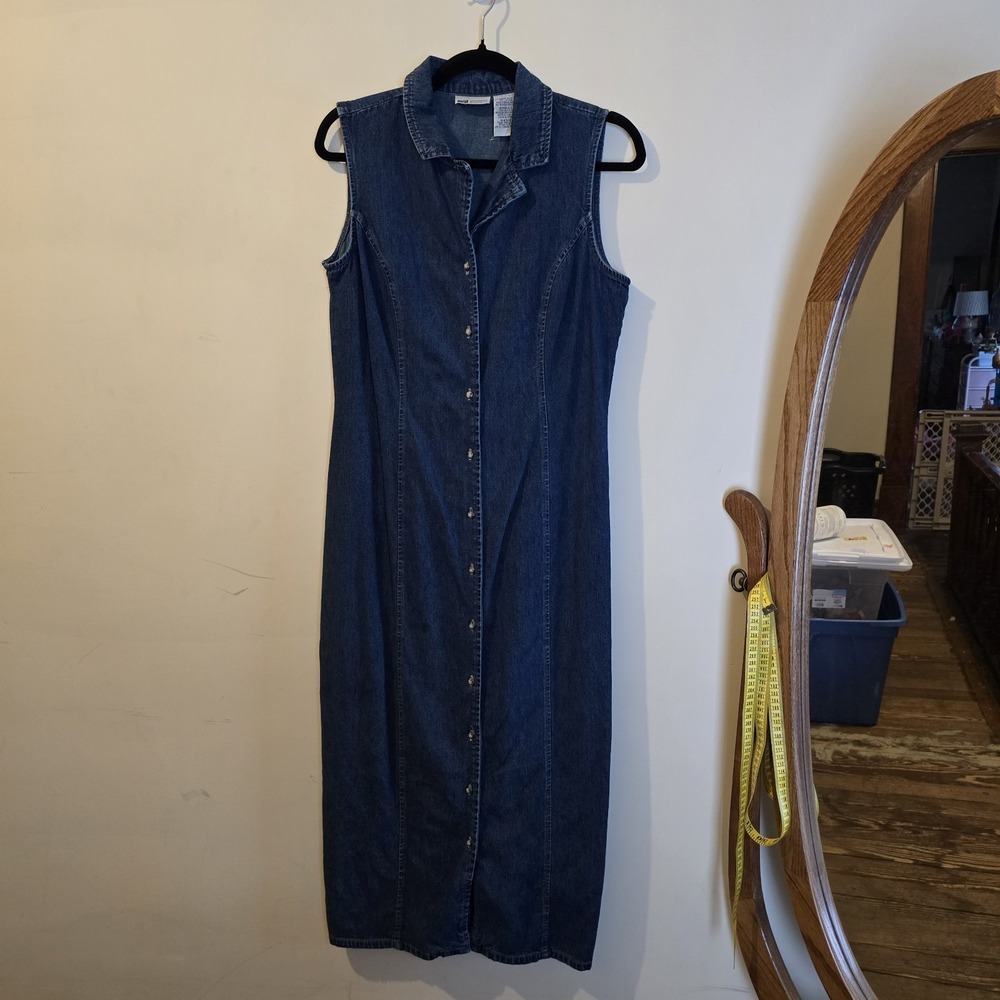 Faded Glory 90's Woman's Button Down Denim Dress Y2K Size Large